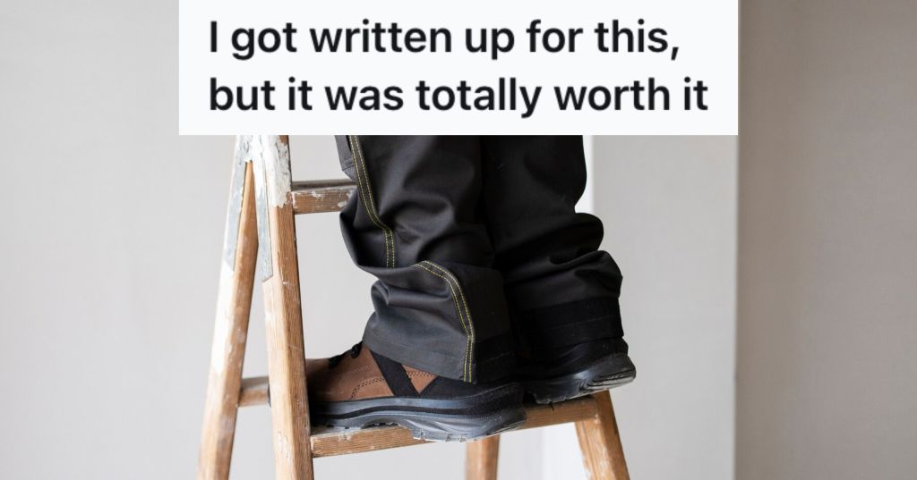Worker stepping on a ladder to ork on something at the ceiling